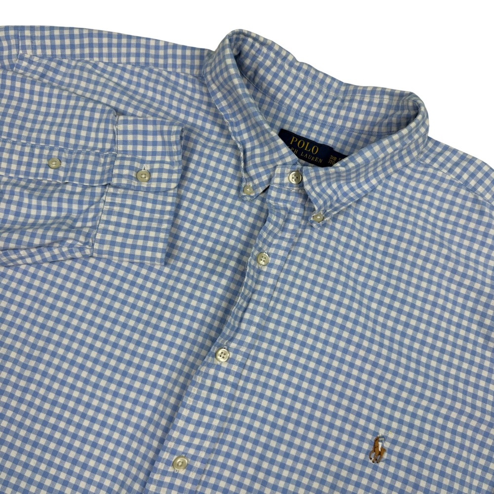 Polo Ralph Lauren Mens 3XB Blue Gingham Cotton Button Down Shirt Flesh Pony Prep